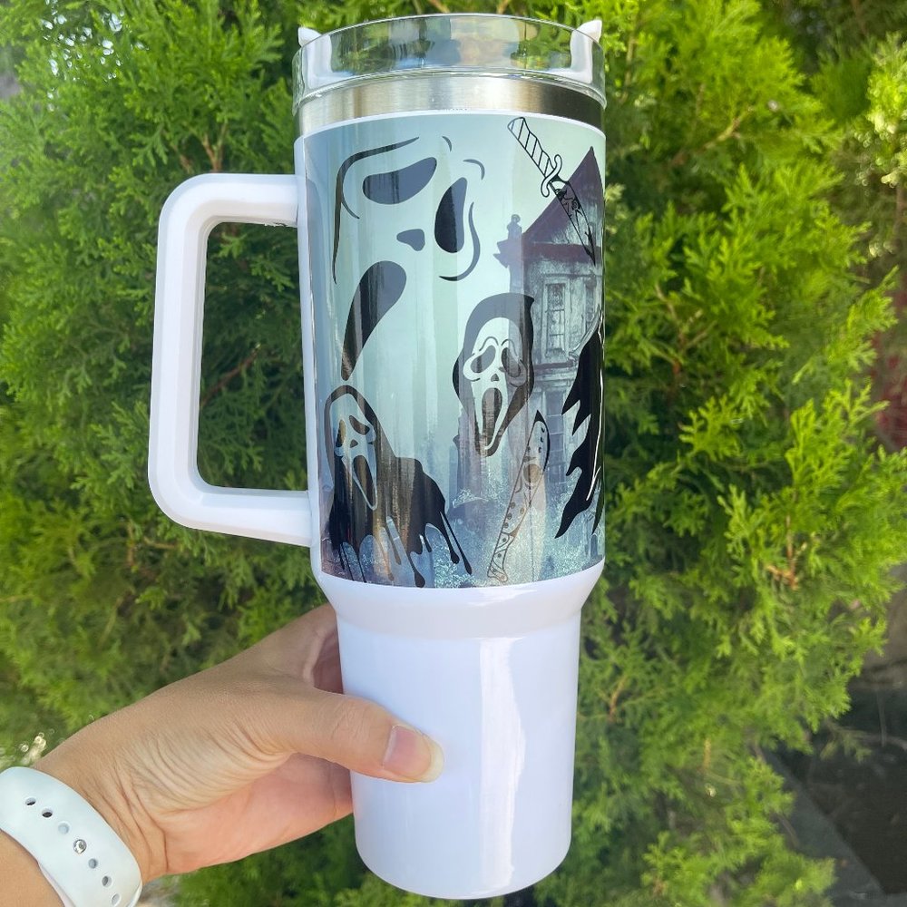 Gift Halloween Ghostface Scream 40oz Tumbler/Water bottle 40 oz Mug Horror tumbl - Picture 4 of 7
